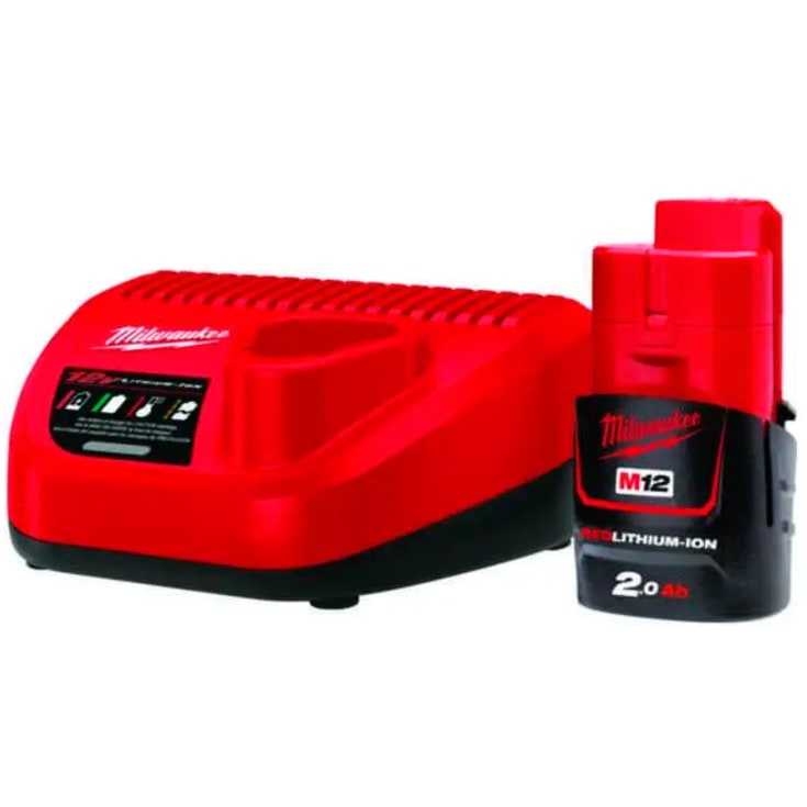 Milwaukee M12 NRG batteri og lader, 1 x 12V, 2,0 Ah
