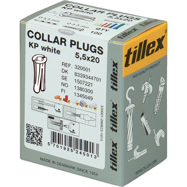 1000 stk Tillex KP rawlplugs Ø5,5 x 20 mm, hvid