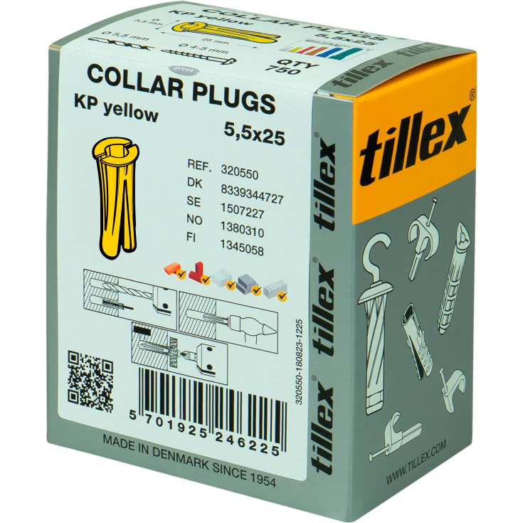 750 stk Tillex KP rawlplugs Ø5,5 x 25 mm, løse, gul
