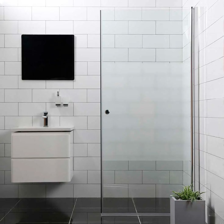 Bathlife Mångsidig dusjdør, 80 cm, delvis frostet glass, sølv profil