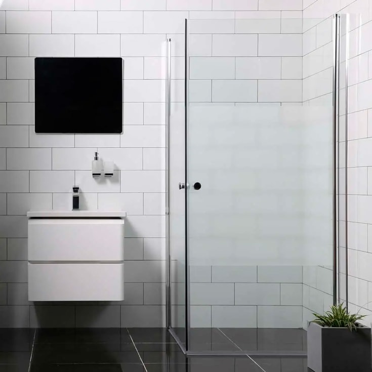 Bathlife Mångsidig dusjhjørne, 100x90 cm, delvis frostet glass, sølv profil