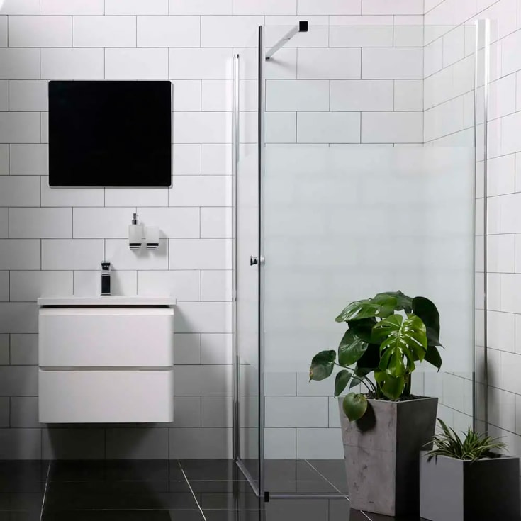 Bathlife Mångsidig dusjh jørne 100x80 cm, delvis frostet glass, sølv profil