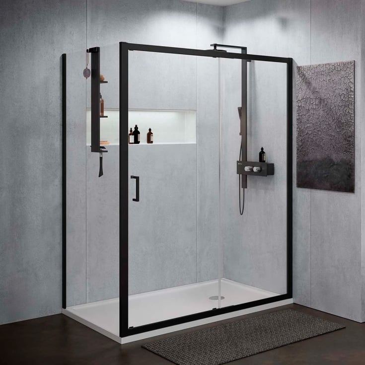 Novellini Zephyros 2.0 skyvedør, 116 cm, høyre, klart glass, sort profil
