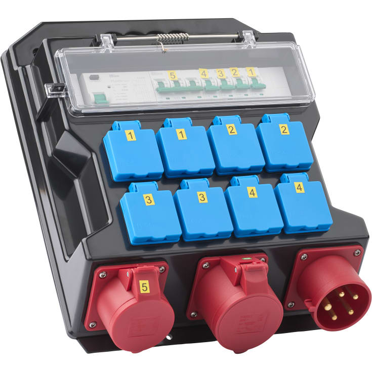 Byggarbetsplatsens ställverk, 8x Schuko 230V/32A och 1x CEE 400V/16A