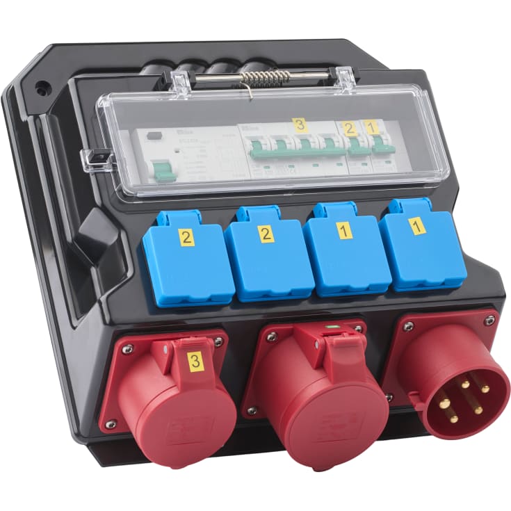 Byggarbetsplatsens ställverk, 4xSchuko 230V/32A och 1xCEE 400V/16A