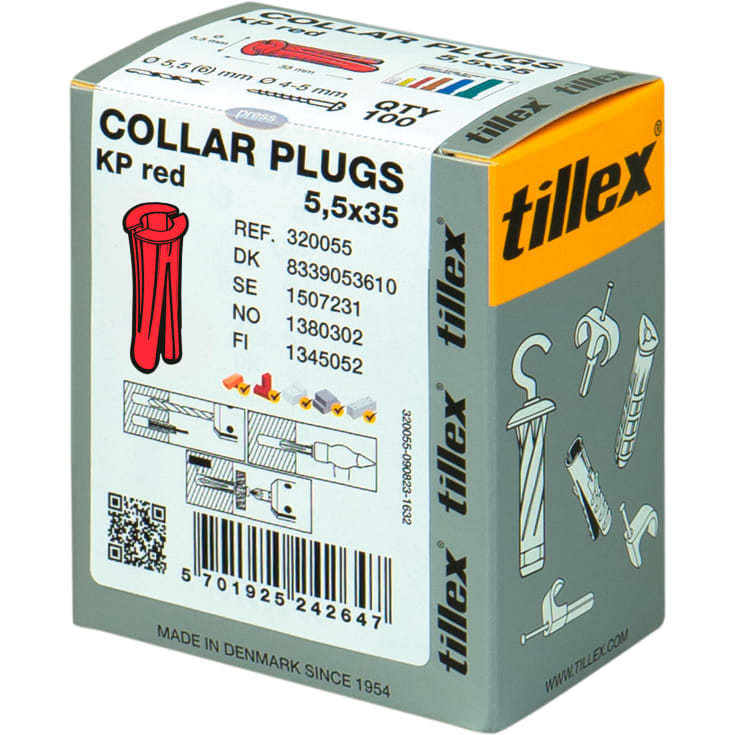 100 stk Tillex KP rawlplugs Ø5,5 x 35 mm, rød