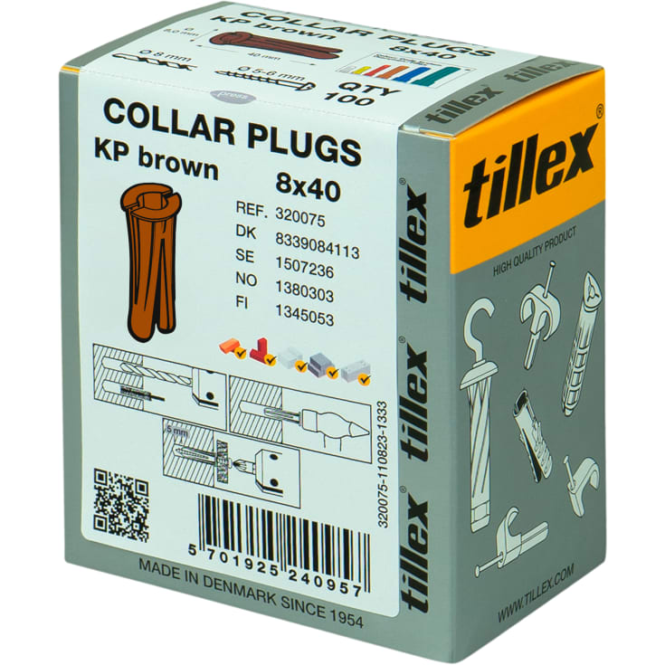 1000 stk Tillex KP rawlplugs Ø8 x 40 mm, brun