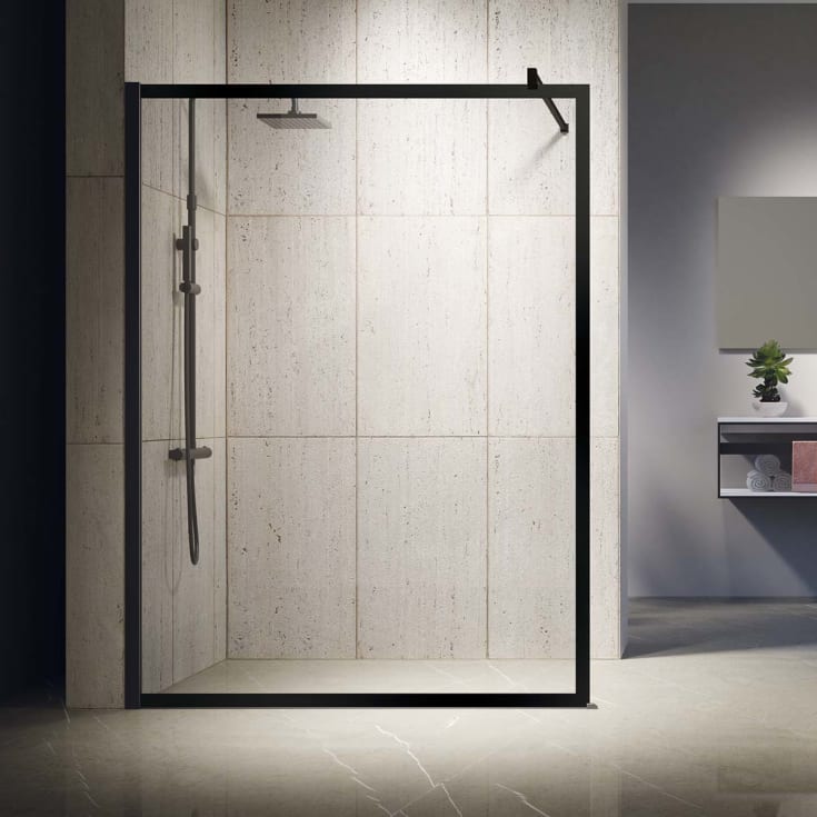 Novellini Kuadra H Frame dusjvegg, 157 cm, klart glass, sort profil