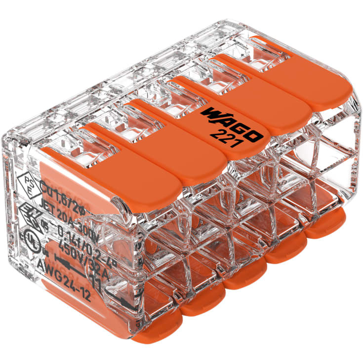 15 stk Skjøtehylse 10x0,2-4 mm² transparent med oransje lås, serie 221