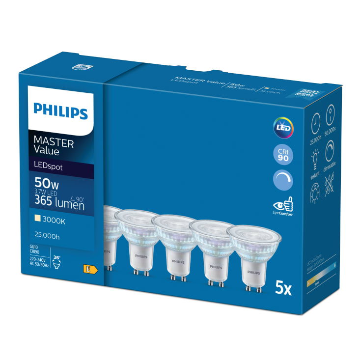 Philips Master Value GU10 spotlight, 3000K, 3,7W, 5-pk