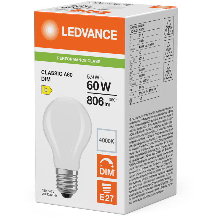 Ledvance Classic E27 standardpære, 4000K, 5,9W