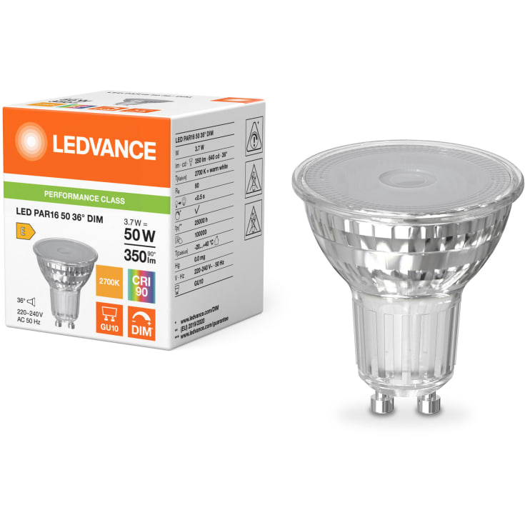 Ledvance GU10 spotpære, 2700K, 3,7W