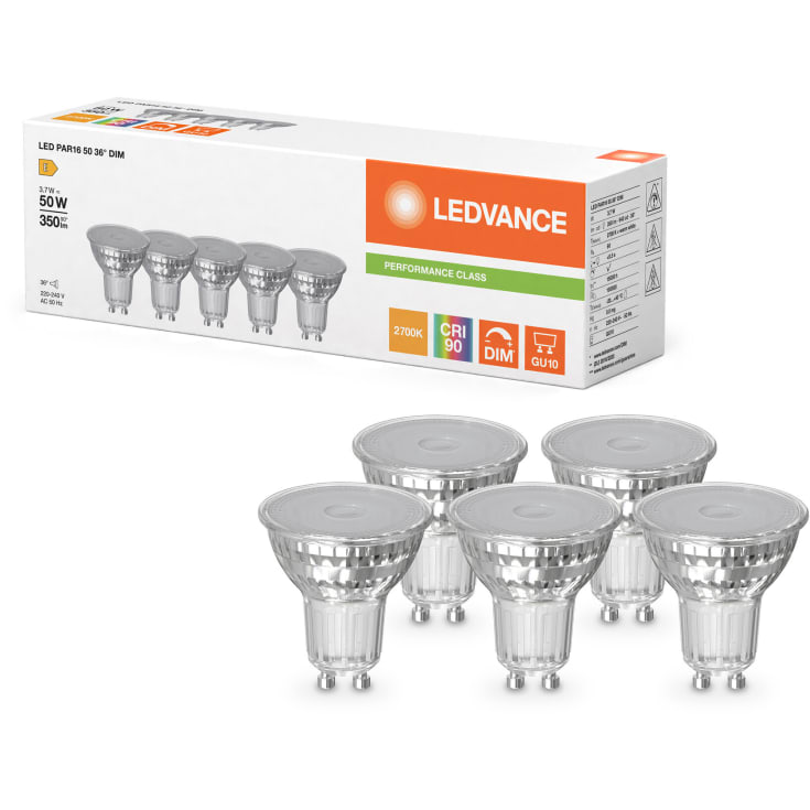 Ledvance Classic GU10 spotpære, 5 stk, 2700K, 3,7W