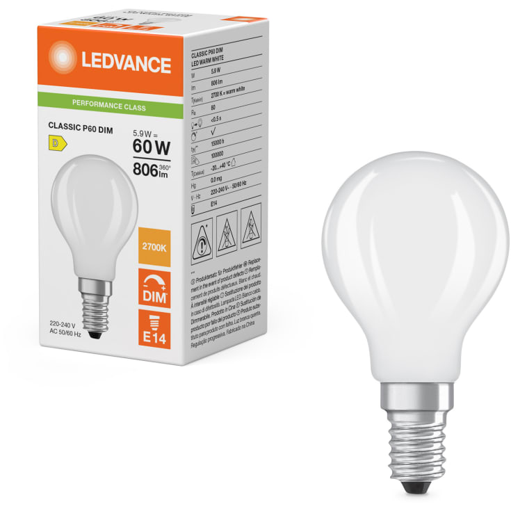 Ledvance E14 kronepære, 2700K, 5,9W