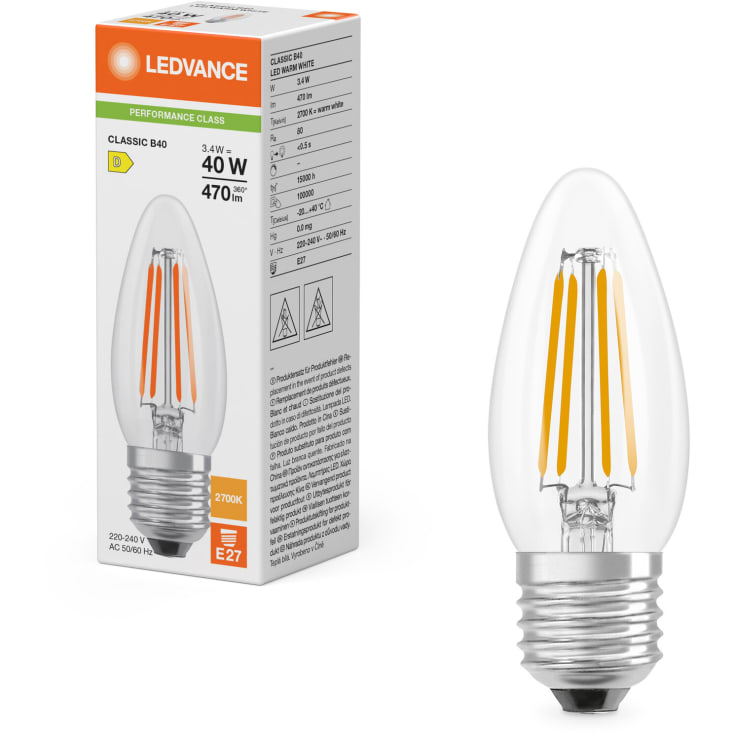 Ledvance Classic E27 mignonpære, 2700K, 3,4W