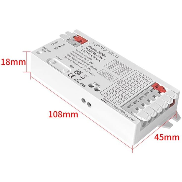 ZigBee Pro+ RGBCW 5-i-1 LED-kontroller - 12/24V