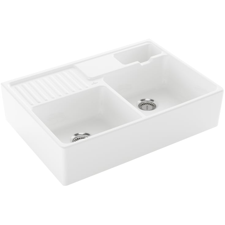 V&B Double Bowl Kjøkkenkum, 895x630 mm, uten oppløft, rengjøringsvennlig, Hvit