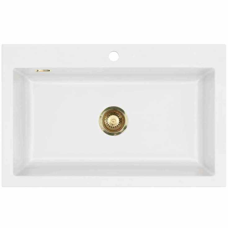 Lavabo Mera 80 keramik køkkenvask, mat hvid, messing afløb