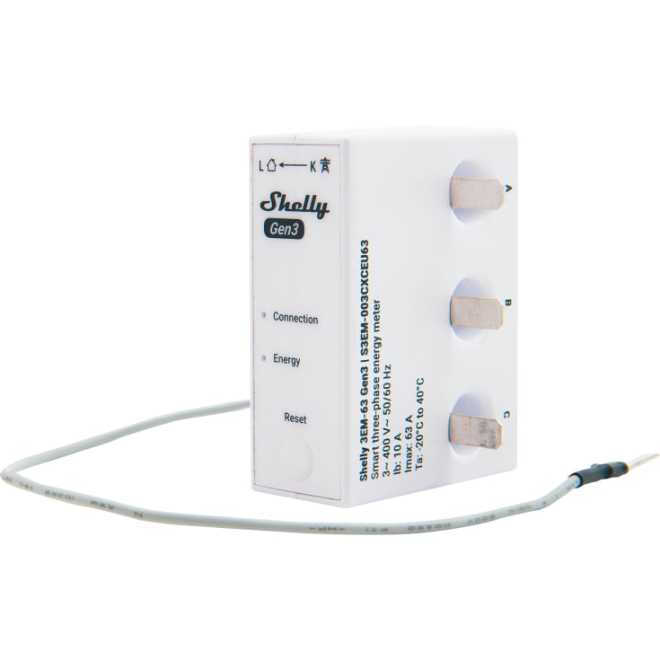 Shelly 3EM-63T Gen3 (terminal), WiFi 3-faset energimåler, 63A