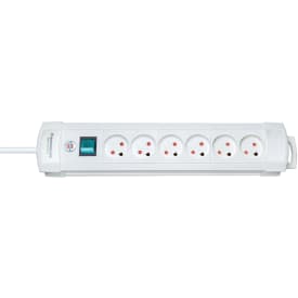 Premium-Line stikkontakt 6 uttak M/J med bryter og 3M kabel. hvit