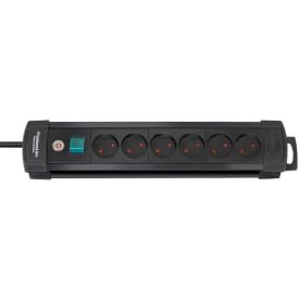2 st Premium-Line Socket 6 Uttag U/J med strömbrytare och 3M kabel. svart
