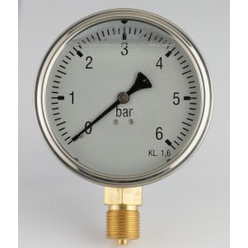 Manometer Ø100, ned, 1/2", 0-6 Barr rustfrit hus m/glycerin