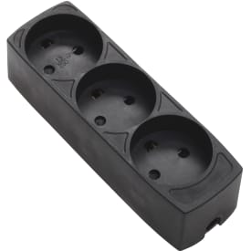 Stikdåse med 3 udtag, med jord, sort