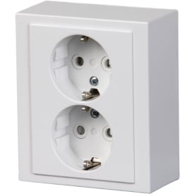 Stikkontakt Schuko dobbelt komplet udvendig 16A hvid