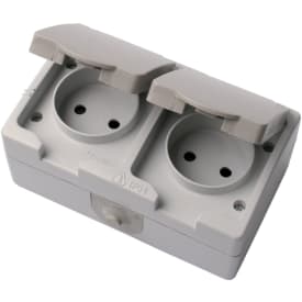 IP54 Stikkontakt M/J dobbelt vandret grå