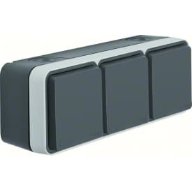 Berker W.1 Schuko tripel stikkontakt, Vandret, IP55, Grå