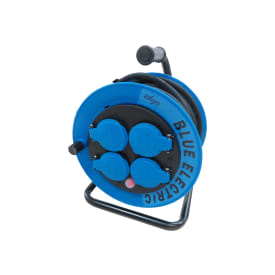 Blue Electric kabeltrommel med 4 uttak, 3x1,5 mm², 10 meter, Blå