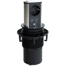 Elevator Pop-up Stikkontakt 1xSchuko+2xUSB 2,15A, stål look
