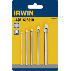Irwin glass-, flis- og porselensbor, sett med 4, 5, 6, 8 og 10 mm