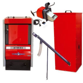 Atmos D21P komplet træpillefyr komplet med brænder, snegl og 500 liter pillesilo, 21 kW