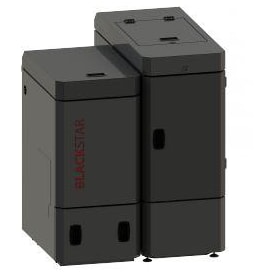 Woody Blackstar Mini kompakt kedel til træpiller, med magasin, brænder og snegl, 16 kW