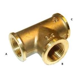 Messing tee, 3/4" x 1/2" x 3/4"
