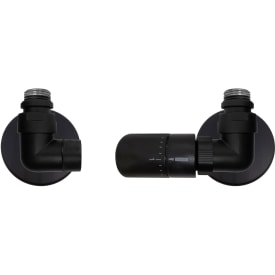 Kriss Corner Rum Plus ventilsæt vinkelløbende m/rumtermostat til højre, matsort