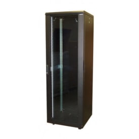 Gulvrack 19" 42HE B800xD800xH2080 mm, sort, med glasdør LRG-1500