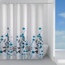 Hefe badeforhæng, 180x200 cm, hvid/blå