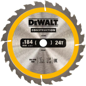 Dewalt Construction sirkelsagklinge, Ø184/16 mm, 24 tenner