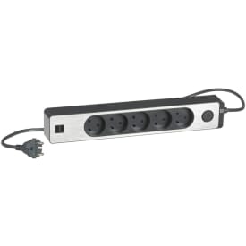 LK Fuga Design stikdåse 5 udtag, m/ledning + 2 USB, koksgrå med alu front