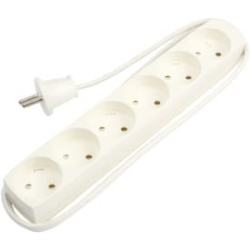 6-stikkontakt U/J med 1,5 m kabel hvit