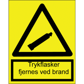Advarselsskilt trykflasker fjernes ved brand, plast A4