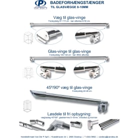 Van Der P dusjforhengstang, til glasvæg 2 meter, rustfritt stål