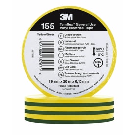 100 st Temflex EL vinyltejp 155 19 mm x 20 m, grön/gul