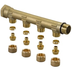 Uponor fordelerrør 3/4", 4 afgreninger med 15 mm omløber