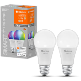 Ledvance Smart+ Wifi E27 standardpære, fargeskift + justerbar hvit, 9W, 2-pak
