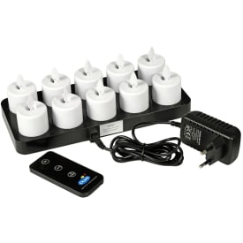 Duni Moving Flame oppladdningsbare LED-lys med holder og hvitt lys - 10 stk