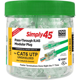 Simply45 RJ45 Pass-Through stik CAT6 UTP uskærmet, 100 STK