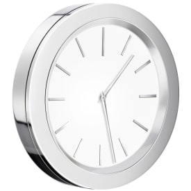 Smedbo timeklokke i polert krom med svart urskive